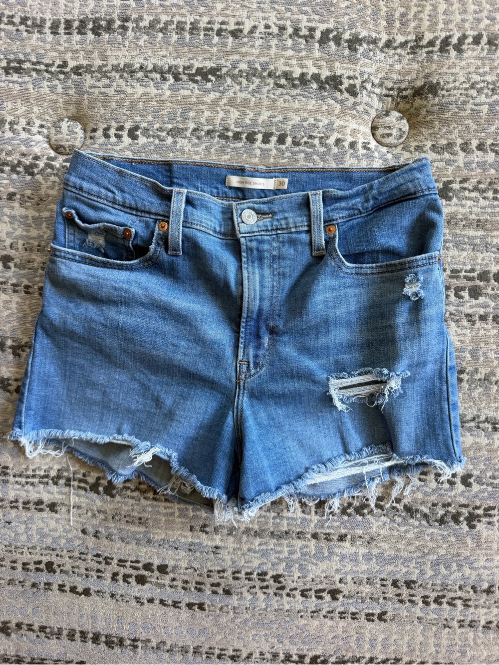 Levi's Blue Distressed High-Rise Jean Shorts
